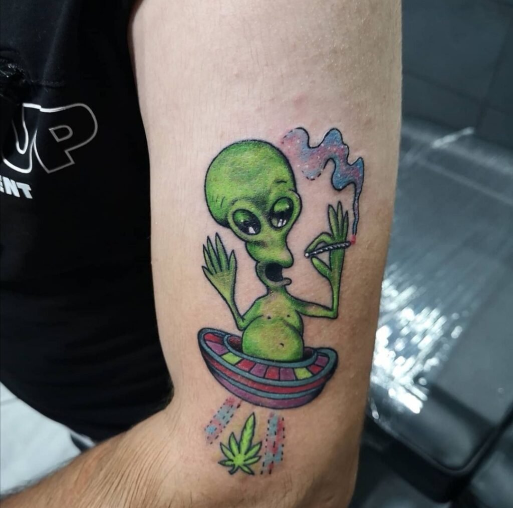 Alien smoking weed tattoo